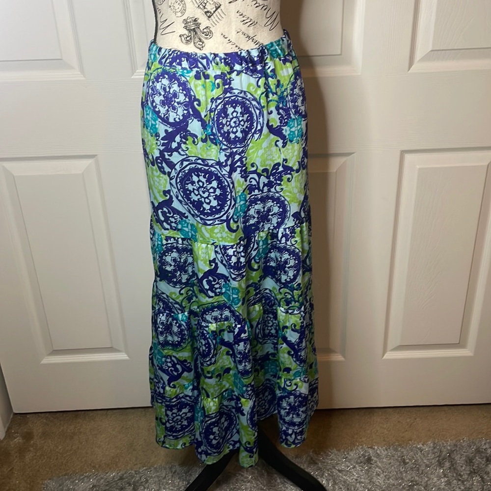 Jaclyn Smith Printed Maxi Skirt In Blue/Green